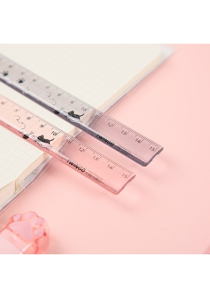 Gri Tarzı Sevimli Kedi Şeffaf Plastik Cetvel 15CM 6 Inç Düz Cetvel Şeffaf Plastik Cetvel Seti Ölçüm Aracı Öğrenci Okul Ofis Için (Yurt Dışından)