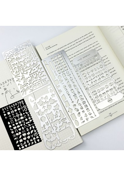 Pirinç Harf Stili Fromthenon Planlayıcı Grafiti Şablon Cetveli Taşınabilir Paslanmaz Çelik Çok Fonksiyonlu Taslak Aracı Günlük Defter Scrapbook Aksesuarları (Yurt Dışından)