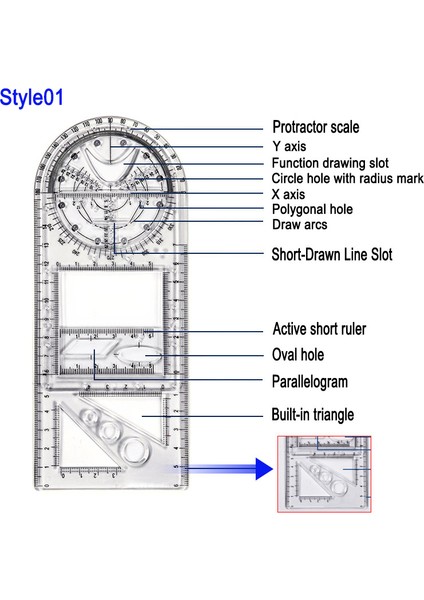 STIL01 Stili Dönebilir Hızlı Çizim Şablonu Cetvel Sanat Tasarım Inşaat Mimar Stereo Geometri Elips Çizim Ölçek Cetveli - Türkçe E-Ticaret Başlık (Yurt Dışından)