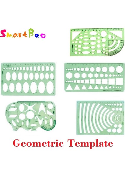 4307 Stili Yok Plastik Geometrik Şablon Cetvel Seti Daire, Oval, Yay, Üçgen, Altigen Şablon Cetveli (Yurt Dışından)