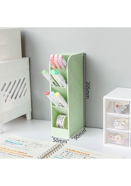 Yeşil Stil Nordik Kalemlik Şeffaf Mat Kalem Kutusu Okul Masaüstü Depolama Kutusu Çok Fonksiyonlu Masaüstü Kırtasiye Düzenleyici (Yurt Dışından)