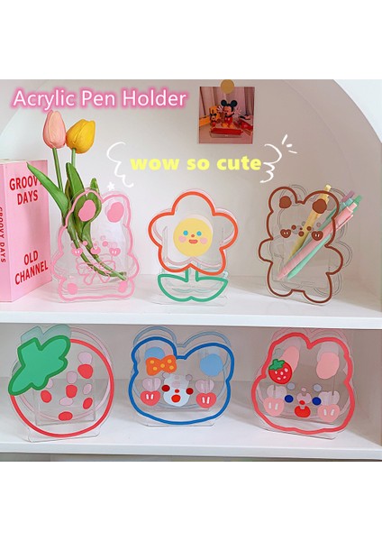Tavşan Tarzı Akrilik Sevimli Ayı Çiçek Kalemlik Çok Fonksiyonlu Masaüstü Düzenleyici Şeffaf Saklama Kutusu Kawaool Kırtasiye (Yurt Dışından) fırsatları