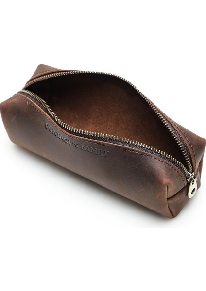 Kahve Stili Aile Vintage Gerçek Deri Okul Kalem Kutuları Kızlar Erkekler Yetişkinler Depolama Kalemler Kılıf Tutucu Kırtasiye Çantaları (Yurt Dışından)