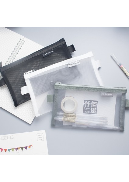 G Tarzı Kızlar Için Şeffaf Izgara Fermuarlı Kalem Çantası Kalem Kutusu Depolama Paketi Okul Malzemeleri (Yurt Dışından) fırsatları