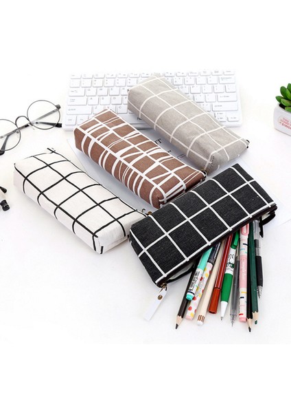 Stil 4 Stil Basit Çizgili Izgara Tuval Kalem Çantası Kılıfı Kalem Tutucu Düzenleyici Pouool Ofis Kırtasiye Malzemeleri Öğrenci Hediyeleri (Yurt Dışından) fiyatları