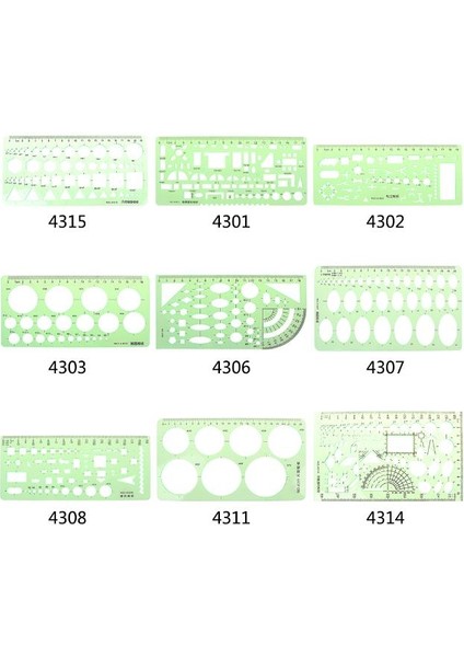 NO.4307 Tarzı 9 Farklı Cetvel Yeşil Plastik Daireler Geometrik Şablon Cetvel Stencil Ölçüm Aracı Öğrenciler Için (Yurt Dışından)