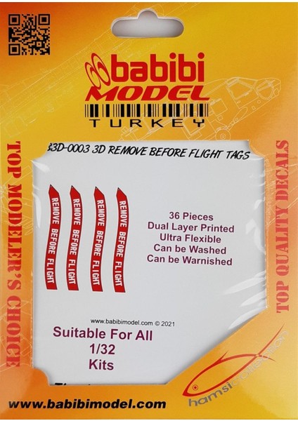 B3D-0003 1/32 Remove Flight Tags, 3 Boyutlu Dekal Çıkartma