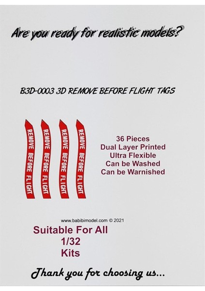 B3D-0003 1/32 Remove Flight Tags, 3 Boyutlu Dekal Çıkartma