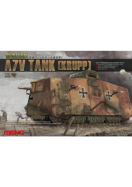 TS-017 1/35 Ölçek Alman A7V Krupp Tankı, Plastik Model Kiti