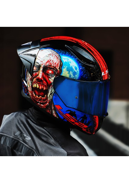 Rapıd 2 Race Zombıe Tam Yüz Kask Siyah-Kırmızı Polikarbonat Malzeme ile 1300 gr