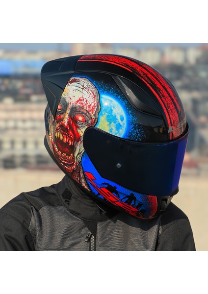 Rapıd 2 Race Zombıe Tam Yüz Kask Siyah-Kırmızı Polikarbonat Malzeme ile 1300 gr indirimleri