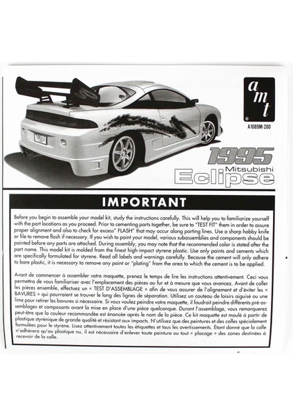 Amt 1089M 1/25 1995 Mitsubishi Eclipse, Demonte Plastik Araba Maketi