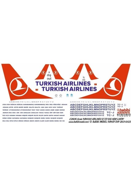 DAT01123 1/200 Thy, Boeing 737-800, Yeni Şema, Dekal Çıkartma