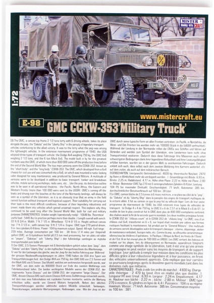 E098 1/72 Gmc CCKW-353 Askeri Kamyon Plastik Model Kiti fırsatları