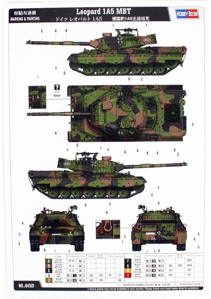 Hobbyboss 84501 1/35 Leopard 1A5 Ana Muhabere Tankı Plastik Model Kiti