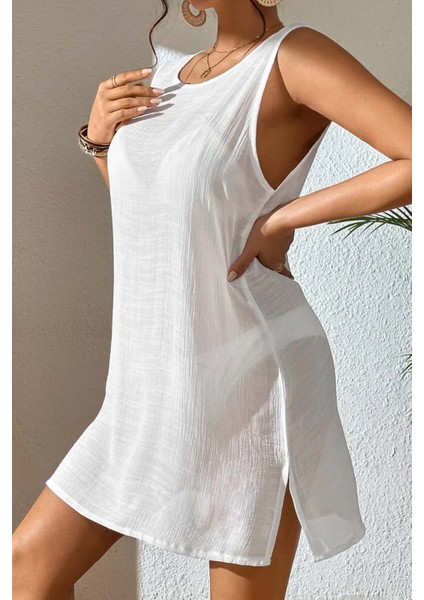 Sırt Dekolteli Yırtmaçlı Pareo Plaj Elbisesi fırsatları