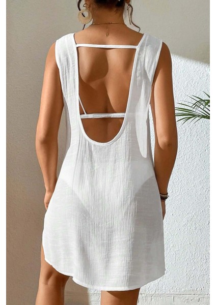 Sırt Dekolteli Yırtmaçlı Pareo Plaj Elbisesi modelleri