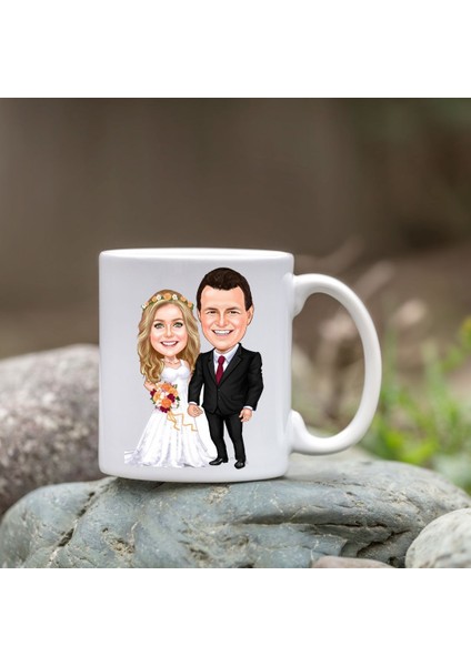 Kişiye Özel Bardak - Karikatür Bardak - Gelin Damat Bardağı