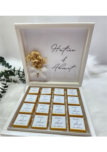 Karton Kutu 48 Li Söz Nişan Çikolatası Çiçek Desenli