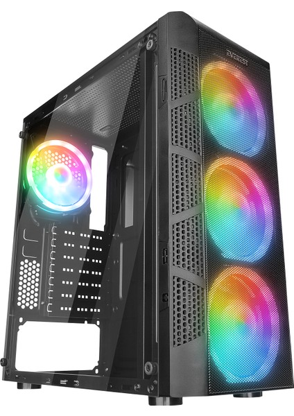 Crest V1 Mesh Temperli Camlı 4X12CM Auto Rgb Fan Atx Mid-T Gaming Oyuncu Kasası