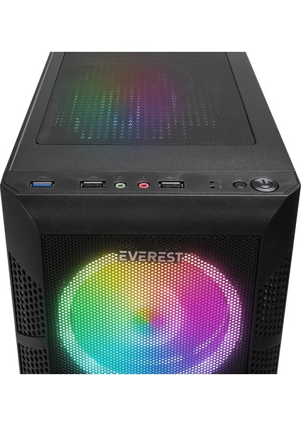 Crest V1 Mesh Temperli Camlı 4X12CM Auto Rgb Fan Atx Mid-T Gaming Oyuncu Kasası