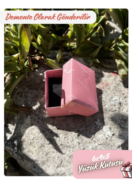 6X4X3 - Pembe Renk Mermer Desenli Süngerli Takı Kutusu [ Demonte 50 Adet]