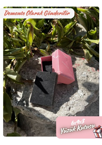 6X4X3 - Pembe Renk Mermer Desenli Süngerli Takı Kutusu [ Demonte 50 Adet]