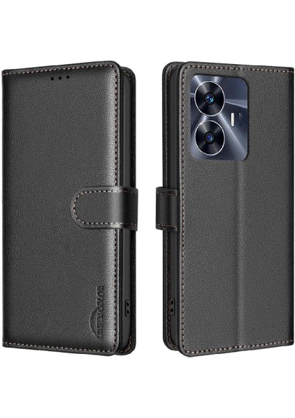 Realme C55 Kart Tutucu Kickstand Pu Deri Cüzdan Rfıd Için Flip Case (Yurt Dışından)