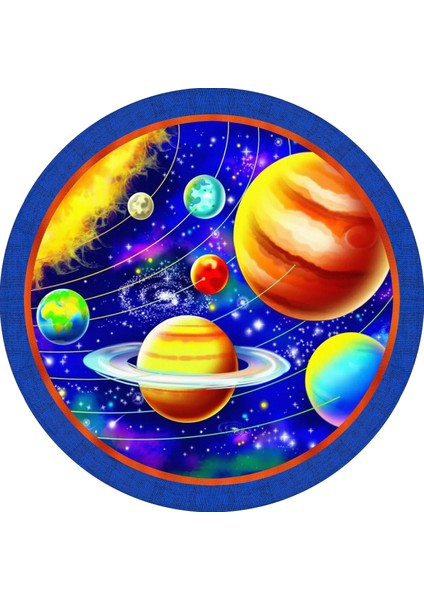 Uzay Desen Çocuk Odası Halısı / 90 x 90 cm