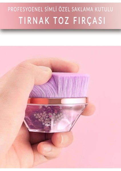 Simli Tırnak Toz Fırçası Nail Brush (Özel Saklama Kutulu)