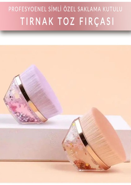 Simli Tırnak Toz Fırçası Nail Brush (Özel Saklama Kutulu)