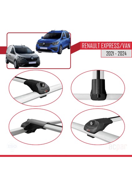 Renault Express 2021 Ve Sonrası İle Uyumlu Ace-1 Ara Atkı Tavan Barı Gri 4 Adet Bar