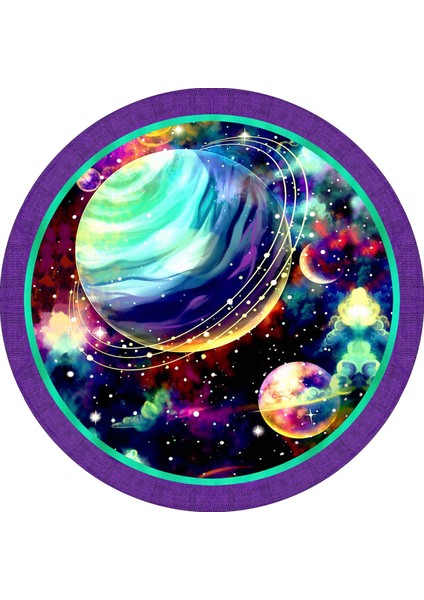 Uzay Desen Çocuk Odası Halısı / 90 x 90 cm