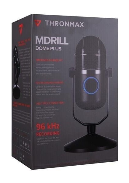 M3PLUS Mdrıll Dome Plus Siyah USB 96KHZ 24BIT Hd 2tip Kayıt 3,5mm Ses Kontrol Ledli Mikrofon