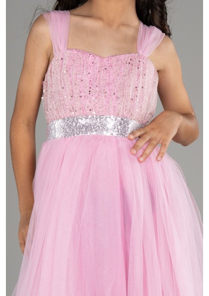 Askılı Üstü Simli Kız Çocuk Abiye ABU3566 modelleri