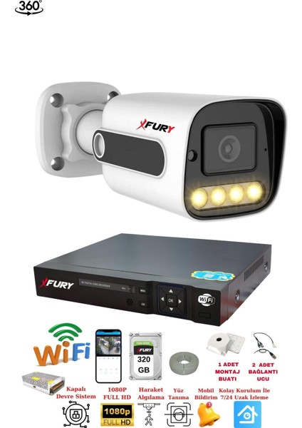 1 Kameralı 1080P Görüntü Gece Renkli Full Hd 4xultra LED Gece Renkli Güvenlik Kamera Seti 320 Gb