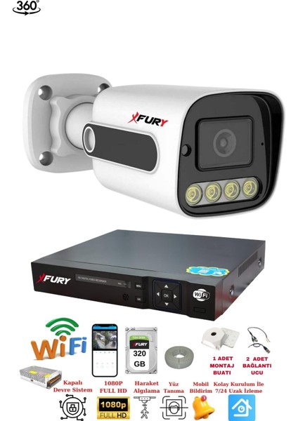 1 Kameralı 1080P Görüntü Gece Renkli Full Hd 4xultra LED Gece Renkli Güvenlik Kamera Seti 320 Gb