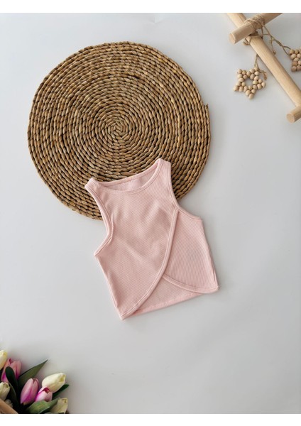 Asimetrik Kesim Kız Çocuk Crop - Pembe