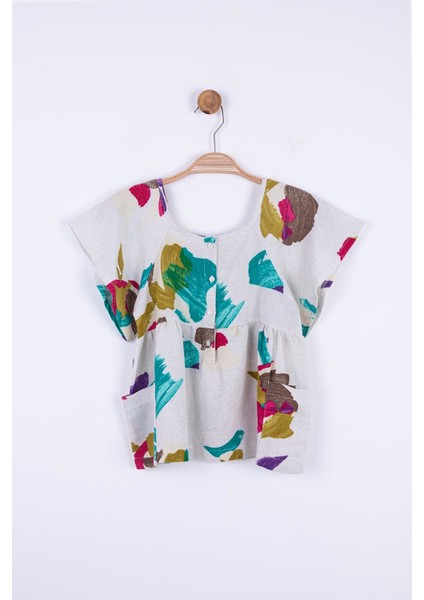 Minigimin Cicileri Fırçalı Keten Kız Çocuk Buluz - Çok Renkli