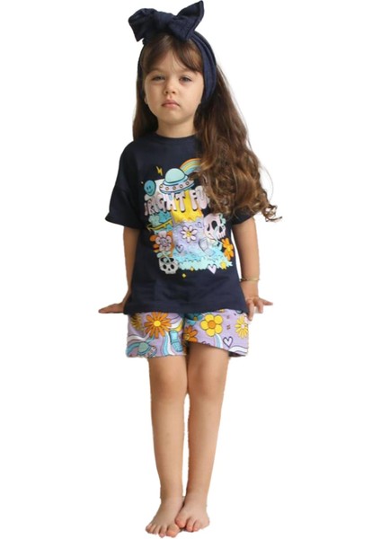 Bright Future Yazlık Kız Çocuk 2 Li Takım Lacivert modelleri