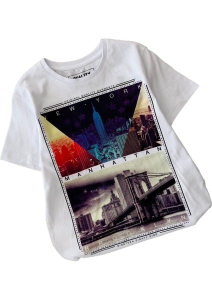 Newyork Desenli Erkek Çocuk Tşört - Beyaz fiyatları