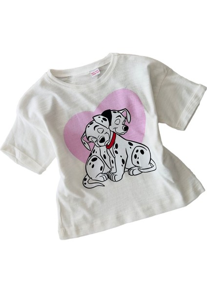 Dalmaç Kalp Baskılı Kız Çocuk Tşört - Krem fiyatları