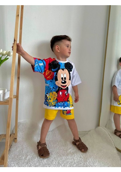 Minigimin Cicileri Mcky Boya Desen Yazlık Erkek Çocuk 2 Li Takım - Beyaz