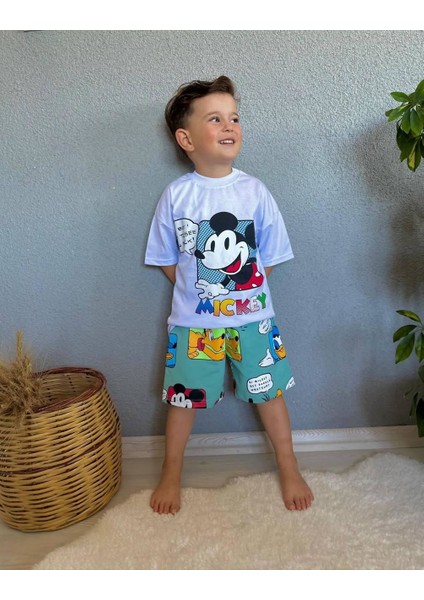 Minigimin Cicileri Mcky Oh Boy Glad Desen Yazlık Erkek Çocuk 2 Li Takım - Beyaz