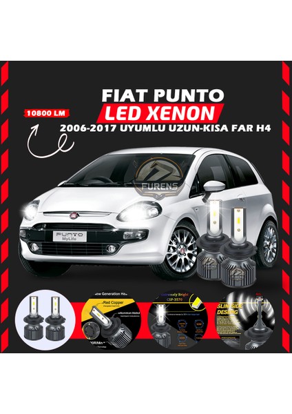 Fiat Punto 2006-2017 Uzun - Kısa Far Uyumlu Şimşek Etkili Led Xenon Premium Series H4