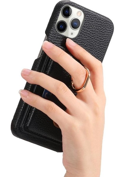 IPhone 11 Için Kılıf Pro Max Kart Yuvaları Premium Dokulu Deri Halka Standı (Yurt Dışından)