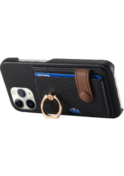 IPhone 11 Için Kılıf Pro Max Kart Yuvaları Premium Dokulu Deri Halka Standı (Yurt Dışından)