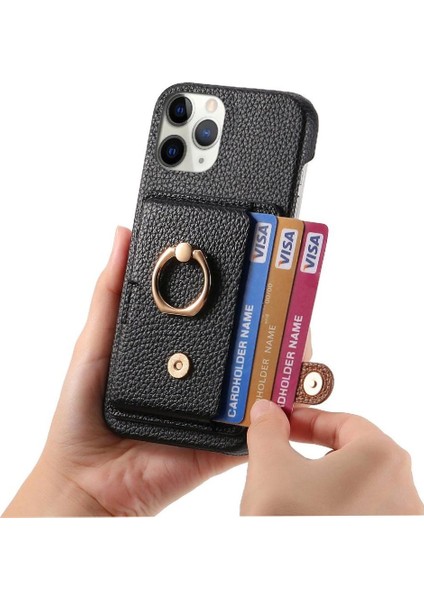 IPhone 11 Için Kılıf Pro Max Kart Yuvaları Premium Dokulu Deri Halka Standı (Yurt Dışından)