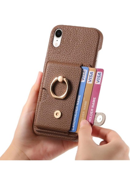 IPhone Xr Kart Yuvaları Premium Dokulu Deri Halka Standı (Yurt Dışından) fırsatları