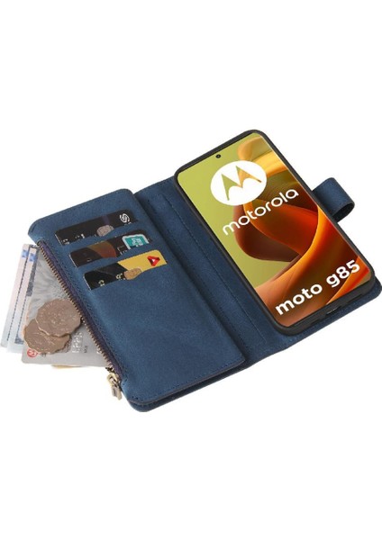 Cüzdan Telefon Kılıfı ile Motorola Moto G85 Için Kart Yuvası Standı Fermuar Poket (Yurt Dışından)